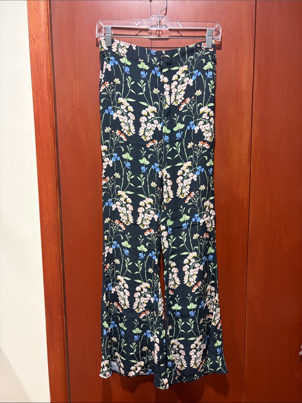 Zara Black Bell Bottom Floral Trousers